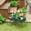 Wooden Wagon Plant Bed with Metal Wheels for Garden Yard Patio