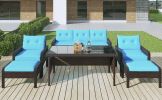 6-Piece Outdoor Patio PE Wicker Rattan Sofa Set Dining Table Set with Removable Cushions and Tempered Glass Tea Table for Backyard;  Poolside;  Deck