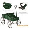 Wooden Wagon Plant Bed with Metal Wheels for Garden Yard Patio