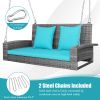 2-Person Patio PE Wicker Hanging Porch Swing Bench Chair Cushion 800 Pounds