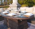 Aluminum Outdoor Dining Table Wicker Patio Gas Fire Pit Table in Brown (Table Only)