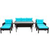 6-Piece Outdoor Patio PE Wicker Rattan Sofa Set Dining Table Set with Removable Cushions and Tempered Glass Tea Table for Backyard;  Poolside;  Deck