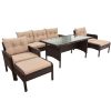 6-Piece Outdoor Patio PE Wicker Rattan Sofa Set Dining Table Set with Removable Cushions and Tempered Glass Tea Table for Backyard;  Poolside;  Deck