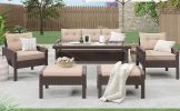 6-Piece Outdoor Patio PE Wicker Rattan Sofa Set Dining Table Set with Removable Cushions and Tempered Glass Tea Table for Backyard;  Poolside;  Deck